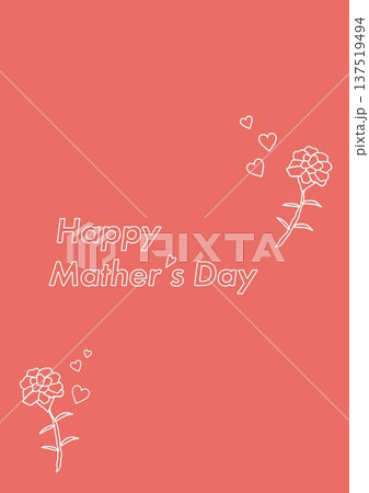 母の日のカーネーションのシンプルな背景素材イラスト_線画_縦背景_コピースペース_赤 137519494