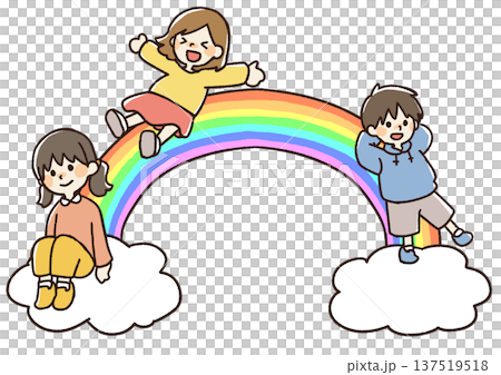 孩子們在大彩虹上玩耍的插圖 137519518