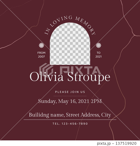 Memorial and funeral invitation card template design, dark red decorated with abstract lines Memorial and funeral invitation card template design, dark red decorated with abstract lines 137519920