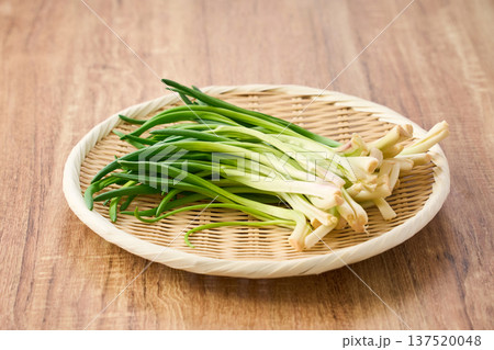 あさつき 竹ざるに盛った香味野菜 137520048