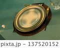 luxury glass plate on wooden table 137520152
