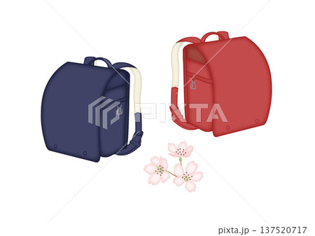 赤と紺のランドセルと桜のイラスト 137520717