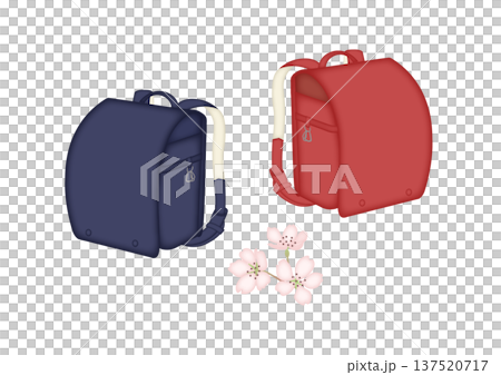 赤と紺のランドセルと桜のイラスト 137520717