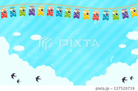 鯉のぼりのガーランドのこどもの日フレーム3_横 137520719