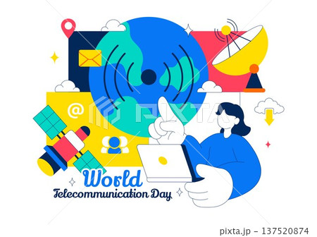 World Telecommunication Day Vector Illustration With Global Network Connections, Digital Communication Technology, Internet Connectivity Background 137520874