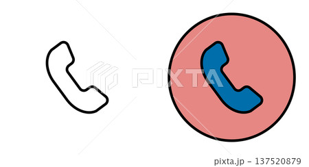 丸で囲まれた電話のアイコン。モノクロとカラーのベクターイラストセット 丸で囲まれた電話のアイコン。モノクロとカラーのベクターイラストセット 137520879