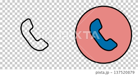 丸で囲まれた電話のアイコン。モノクロとカラーのベクターイラストセット 丸で囲まれた電話のアイコン。モノクロとカラーのベクターイラストセット 137520879