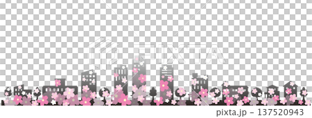 A cute and pop illustration of a cityscape during cherry blossom season. 137520943
