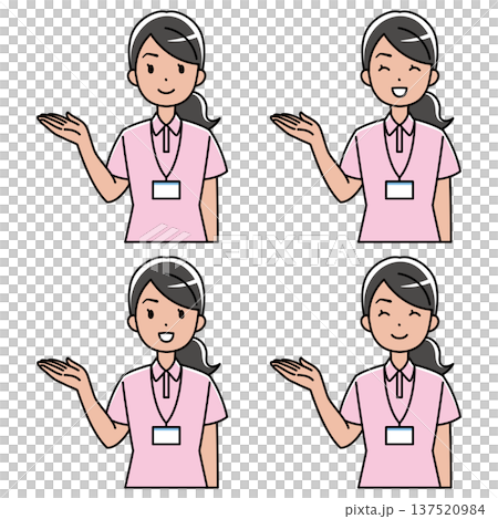 右手で案内するポロシャツの外国人女性のイラスト 137520984