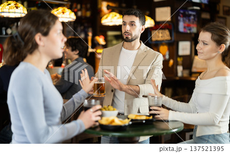 Man tries unsuccessfully to flirt with woman Man tries unsuccessfully to flirt with woman 137521395