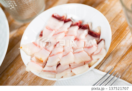 Pieces of raw pork lard 137521707