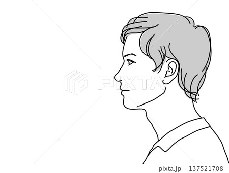 若い日本人男性の横外のイラスト 上半身顔アップ 横向き モノクロ 若い日本人男性の横外のイラスト 上半身顔アップ 横向き モノクロ 137521708