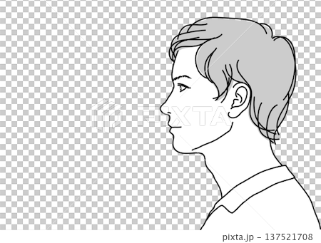 若い日本人男性の横外のイラスト 上半身顔アップ 横向き モノクロ 若い日本人男性の横外のイラスト 上半身顔アップ 横向き モノクロ 137521708