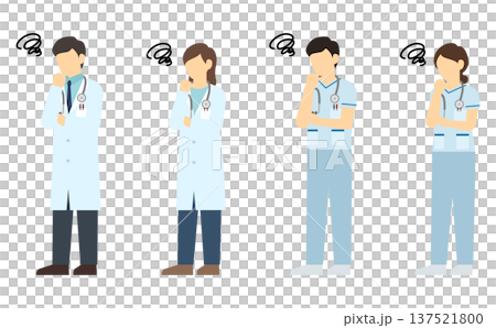 Flat illustration: Worried doctor and nurse set Flat illustration: Worried doctor and nurse set 137521800