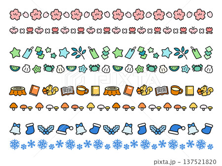 かわいい四季のラインイラスト素材セット｜春夏秋冬・装飾 137521820