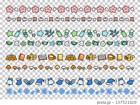かわいい四季のラインイラスト素材セット｜春夏秋冬・装飾 137521820