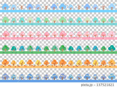 Cute four seasons tree line illustration material set | Spring, Summer, Autumn, Winter, Decoration Cute four seasons tree line illustration material set | Spring, Summer, Autumn, Winter, Decoration 137521821