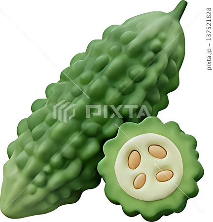 沖縄名物ゴーヤの3Dイラスト、クレイ風の夏野菜アイコン素材 137521828