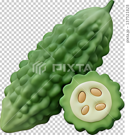 3D illustration of Okinawa's specialty bitter melon, clay-style summer vegetable icon material 137521828