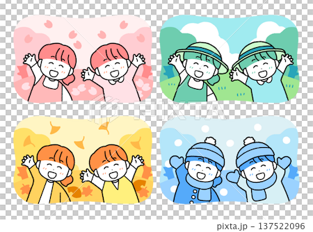 Children's Seasons Illustration Set | Easy to use for monochrome printing 137522096