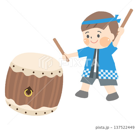 和太鼓を叩く男の子のイラスト 137522449