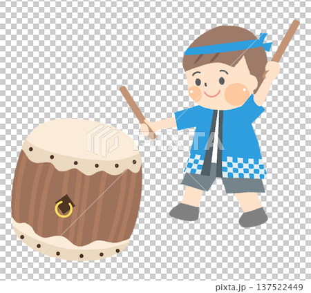 男孩演奏日本鼓的插圖 137522449