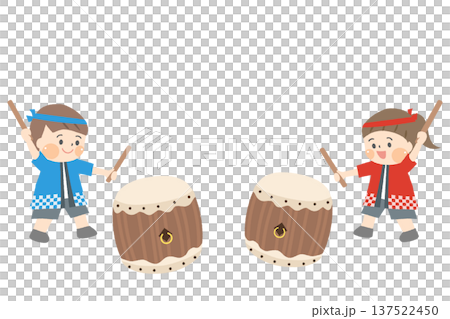 和太鼓を演奏する子供たちのイラスト 137522450