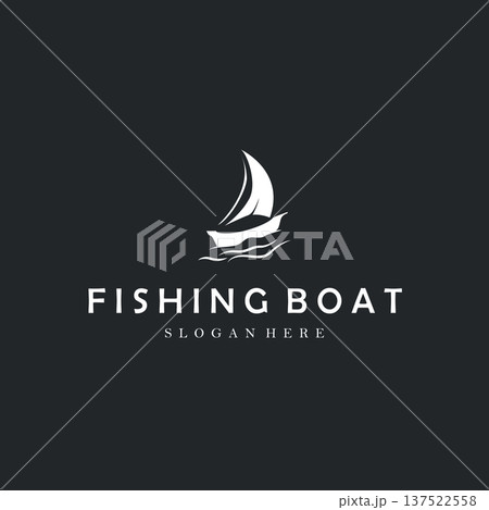 Classic Fishing Boat And Fish Emblem Logo for Maritime Industry 137522558