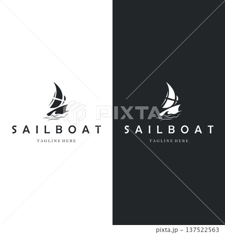 sailing logo, ocean boat, fishing, simple design and illustration concept template 137522563