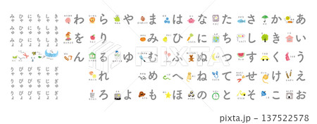 カラフルなひらがな表とイラストセット 137522578