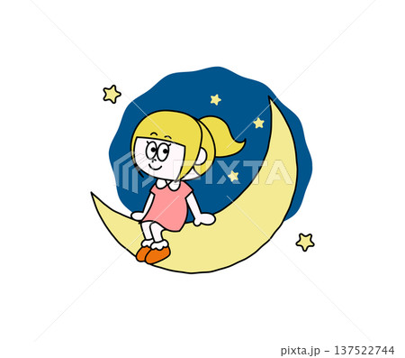 月にのった女の子のイラスト 137522744