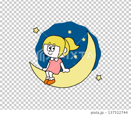 月にのった女の子のイラスト 137522744