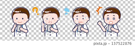 A male "short-sleeved doctor" using a smartphone A male "short-sleeved doctor" using a smartphone 137522876