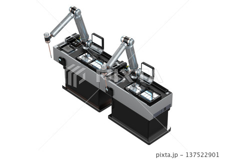 3d rendering robotic arms with control panels isolated 137522901