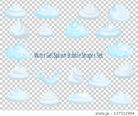 水凝膠氣泡和水花形狀合集。透明液體氣泡圖示素材。 137522904