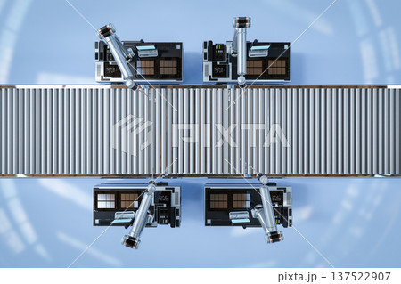 Automation industry concept with robot assembly line in factory Automation industry concept with robot assembly line in factory 137522907