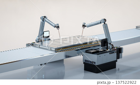 3d rendering robotic arms manufacture electric car battery 137522922