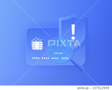 Credit card fraud detection, financial security system analyzing payment card data with magnifier verification. Bank card risk alert shield for digital transaction protection vector illustration Credit card fraud detection, financial security system analyzing payment card data with magnifier verification. Bank card risk alert shield for digital transaction protection vector illustration 137522939