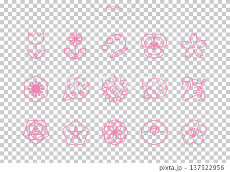 色々な種類の花　アイコン ピクトグラム　ベクター イラスト　セット 137522956
