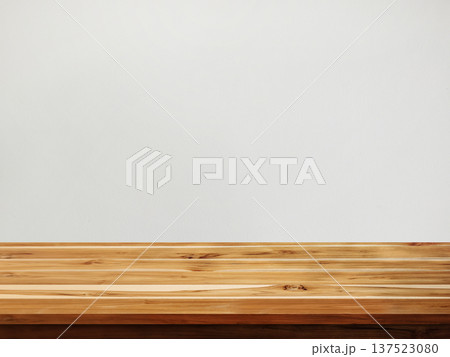 A beautifully patterned wooden table is empty against a white background. 137523080