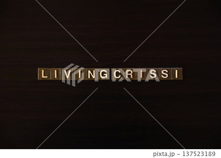 「LIVING CRISIS」の文字タイル：生活危機と物価高騰の概念 137523189