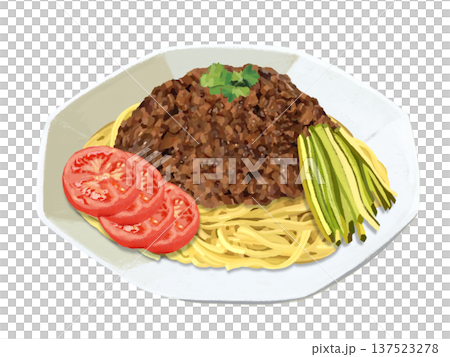 Jajangmyeon (fried noodles) on an octagonal plate Jajangmyeon (fried noodles) on an octagonal plate 137523278