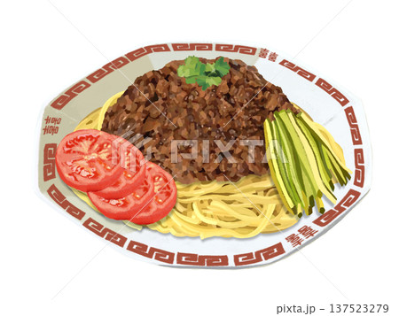 炸醤麺（ジャージャーメン）赤中華皿 137523279
