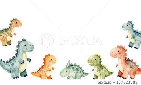 かわいい恐竜の水彩イラスト背景 かわいい恐竜の水彩イラスト背景 137523385