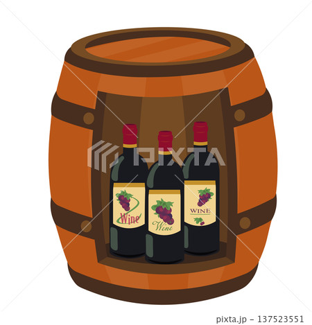 ワイン樽のインテリアにワインボトルを並べたイラスト ワイン樽のインテリアにワインボトルを並べたイラスト 137523551