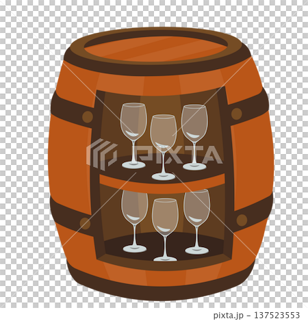 酒桶內部擺放著一排酒杯的插圖 酒桶內部擺放著一排酒杯的插圖 137523553
