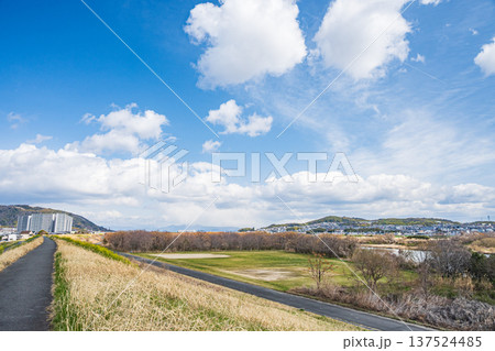 淀川右岸堤防上からの景観　大阪府高槻市 137524485