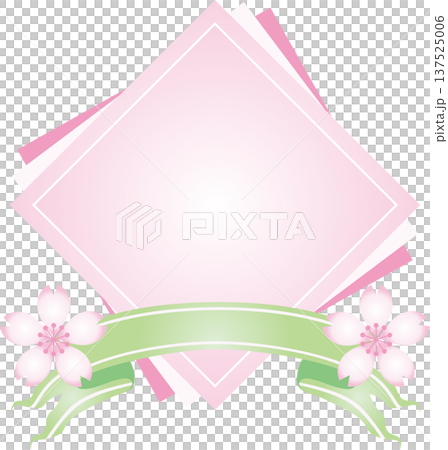 桜とリボンのフレーム飾り枠。春のイベント、お祝い、メッセージカードの背景素材 桜とリボンのフレーム飾り枠。春のイベント、お祝い、メッセージカードの背景素材 137525006