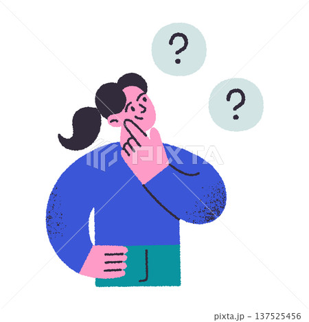 Flat cartoon female character choosing between two options, empty state scene with grainy textures. Decision making and choice concept, vector illustration for UI and web design 137525456