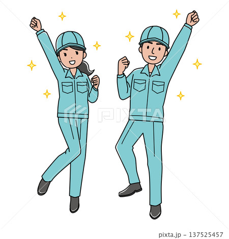 元気な外国人作業員の男女（カラー） 137525457